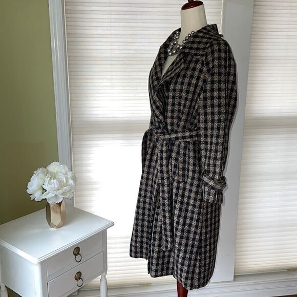Nerazzurri Women’s S gorgeous Black and brown check long belted coat jacket - Picture 8 of 16